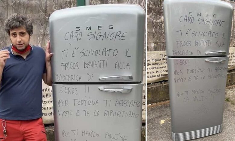 Abbandona un frigorifero davanti la discarica